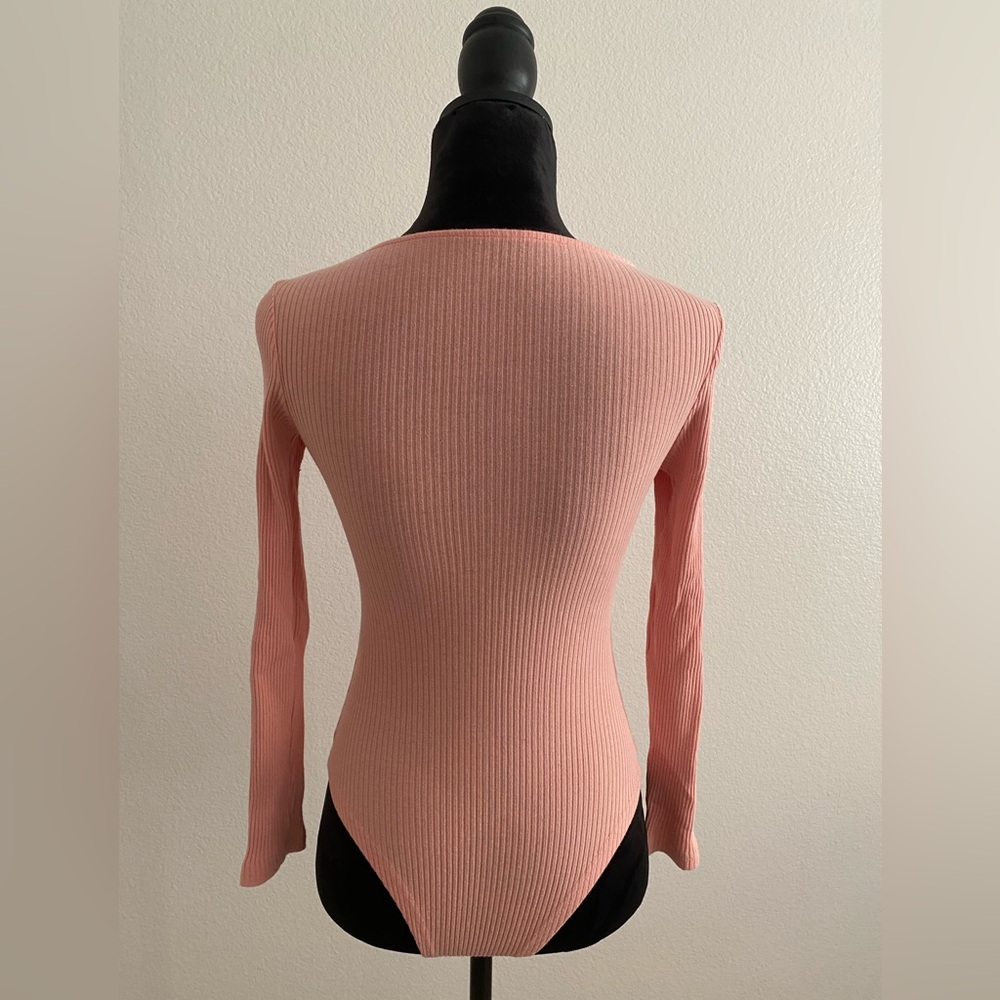 Pink Ribbed Long Sleeve Bodysuit - Picture 3 of 4